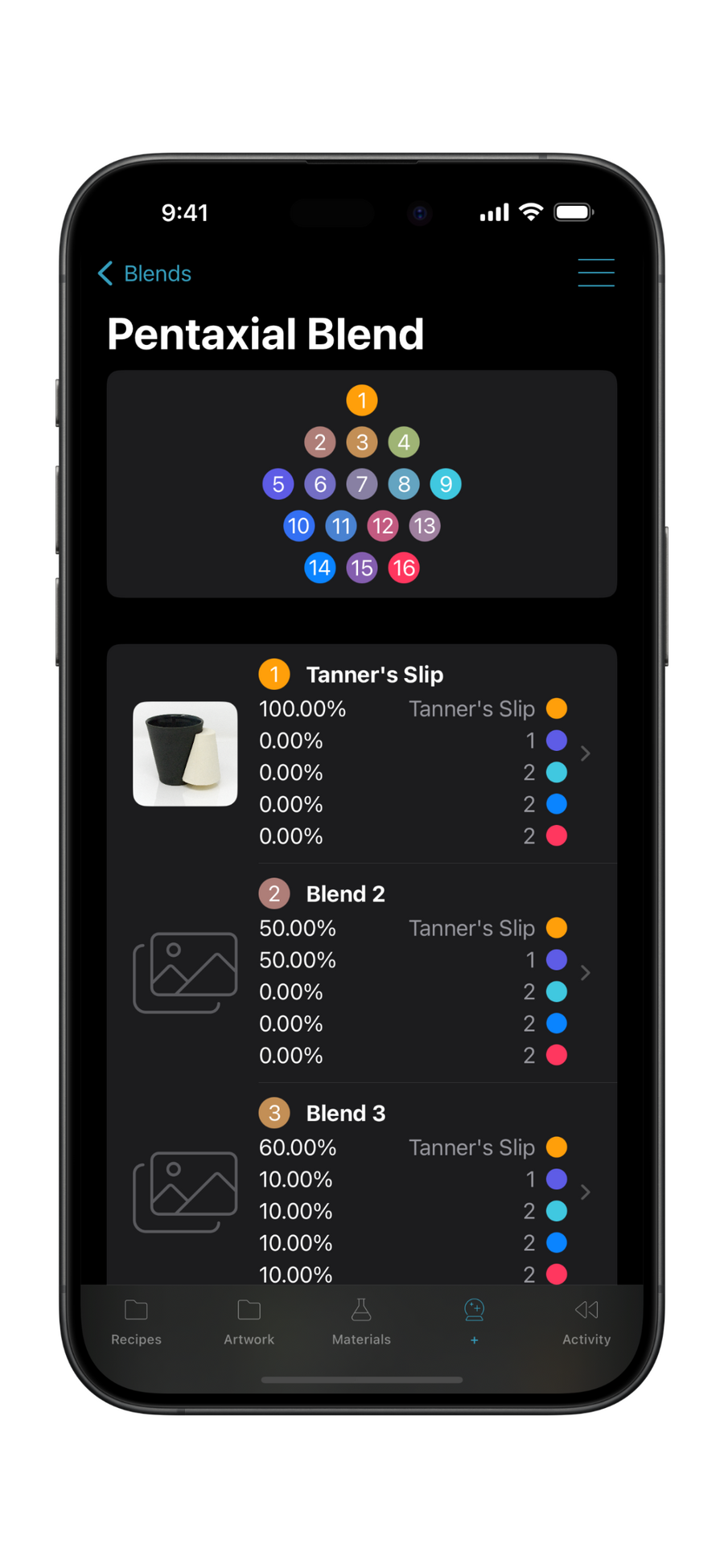 A Pentaxial Blend of Ceramic Recipes inside of Potfolio App